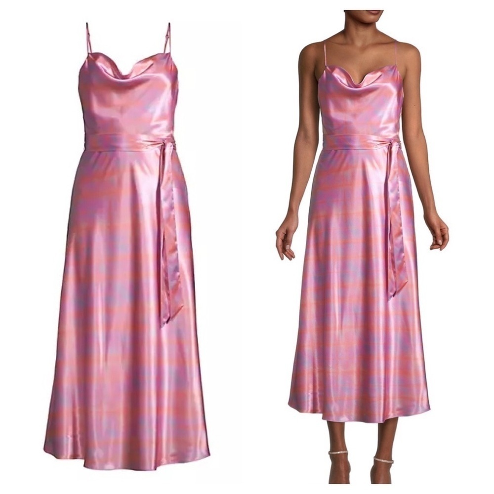 LIKELY / Vittoria Dress cowl neck satin slip midi cocktail violet pink 4